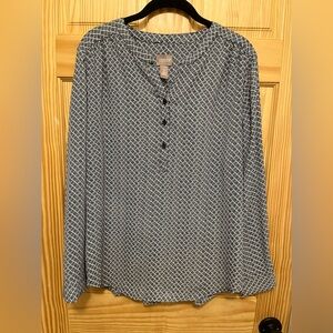 Chico's Tunic Blouse, Size 2 (US Size L (12)), Black & White Basketweave Print